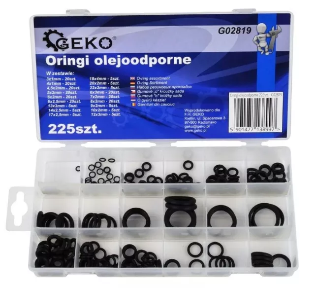 Oringe Sortiment O-Ringe Set 225-tlg Gummi Dichtringe Dichtungsringe Dichtungen