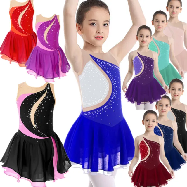 Kid Girls Shiny Ballet Dance Leotard Dress Sleeveless Skating Gymnastics Costume