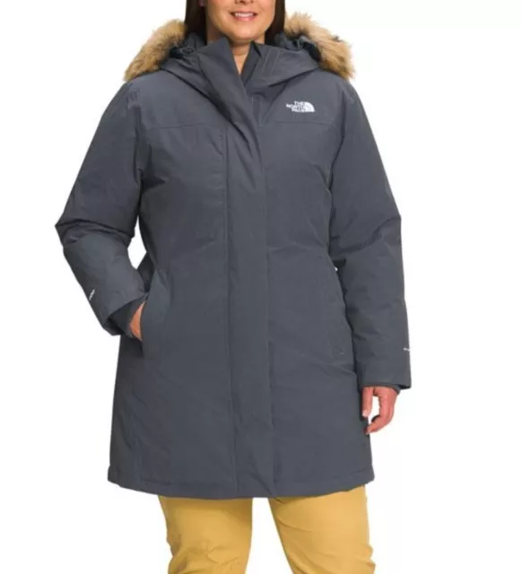 North Face Women's Plus Arctic Parka Down Jacket Removable Hood Fur Grey Size 2X