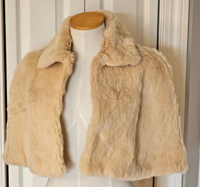 Theory P / S Ivanna 100% Rabbit Fur Stole Wrap Cape XS Coat Over Shoulders