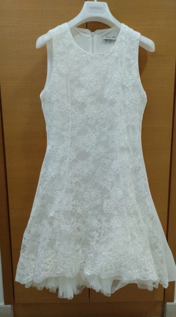 Vestito abito da ragazza da cerimonia con decori in pizzo e tulle con cerchietto