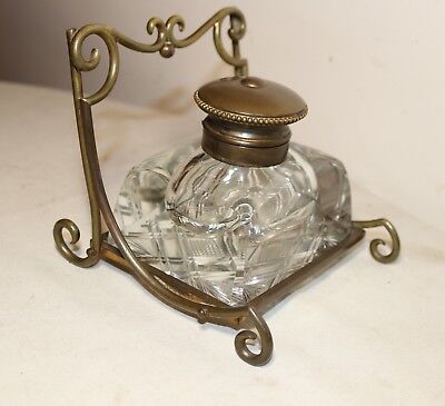 HUGE antique French gilt bronze cut crystal inkwell writing desk jar 1800 stand 2