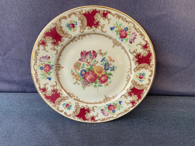 Syracuse China Old Ivory Romance Maroon 8" Salad Plate - Vintage