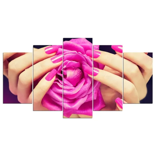 5Pcs Wall Art Canvas Painting Picture Home Decor Modern Abstract Pink Rose Nails 2