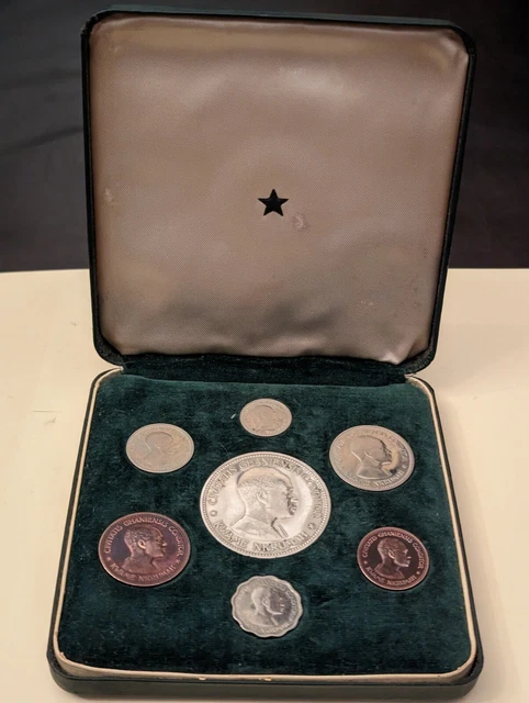 1958 Ghana 7 Coin Proof Set W/Silver Independence Commemorative Coin