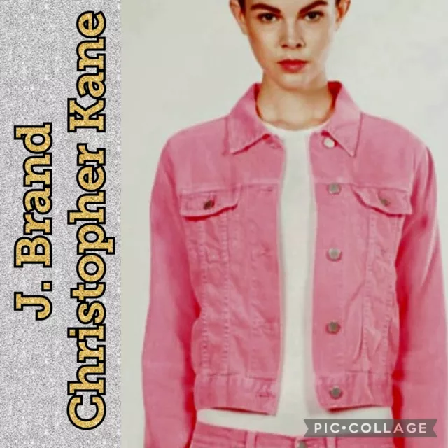 J Brand/Christopher Kane Denim Jacket "Neon Pink"/ Peach Button Front Size Lrg