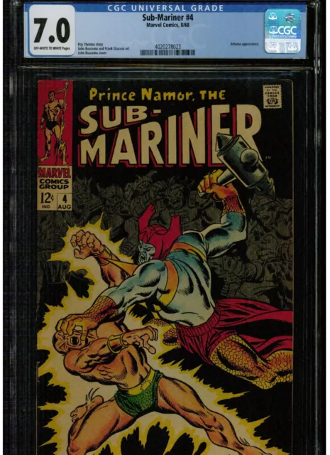 Sub-Mariner #4 Cgc 7.0 1968 John Buscema Cover Roy Thomas Silver Age Marvel Owtw