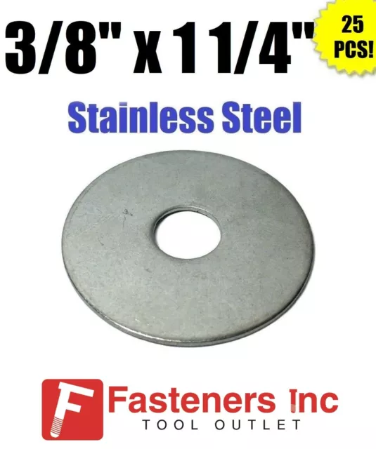 (Qty 25) 3/8" x 1 1/4" OD Stainless Steel Fender Washers Type 304