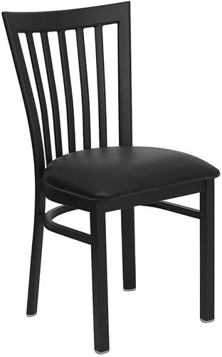 Black School House Metal Restaurant Chair With Black Vinyl Seat