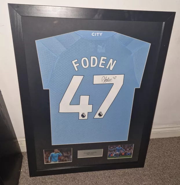 Hand Signed Framed Phil Foden #47 Manchester City Home Shirt + COA