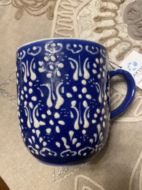 Aydin handmade ceramic mug in blue handpainted in Turkey-NWT