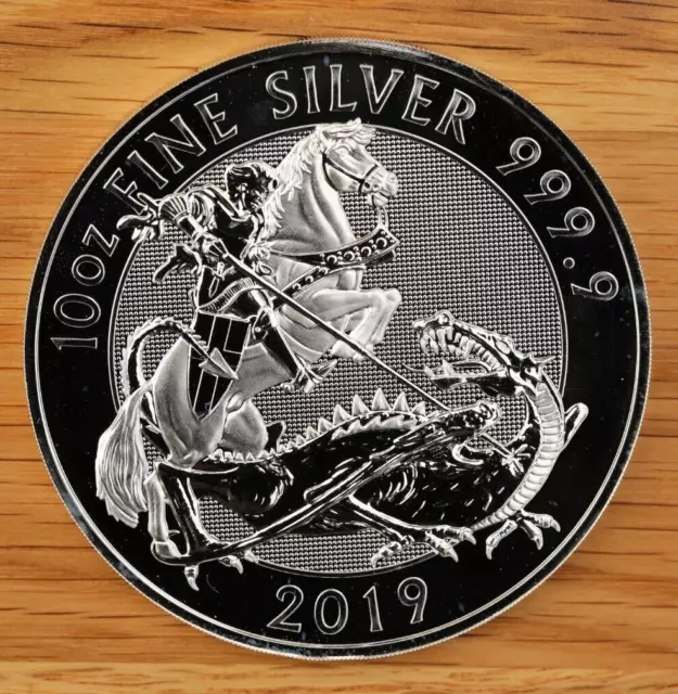 10oz Valiant George & The Dragon Fine Silver Coin 2019 Royal Mint in Capsule 2