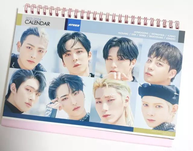 ATEEZ PHOTO DESK Calendar 2023 2024 Calender Pink + Sticker KPOP YUNHO