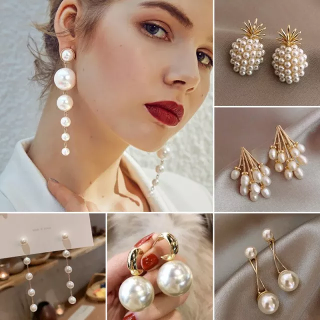 Elegant Pearl Crystal Ear Stud Earrings Drop Dangle Women Wedding Jewellery Gift