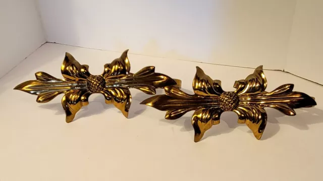 Vintage Pair Heavy Brass Wall Curtain Drape Tieback Holder Bow Art Nouveau Metal 5