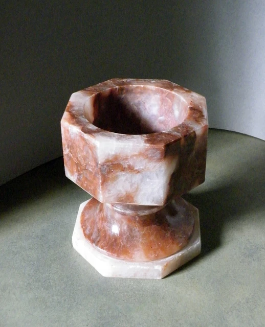 Antique Late 19th Century Octagonal Table Font. Superbly Grained Pink Onyx.