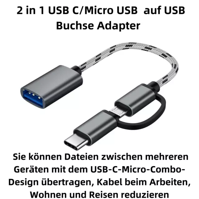 H79 USB Type C + Micro Connecteur À 3.0 Douille Câble Adaptateur OTG 2in1 18cm 2