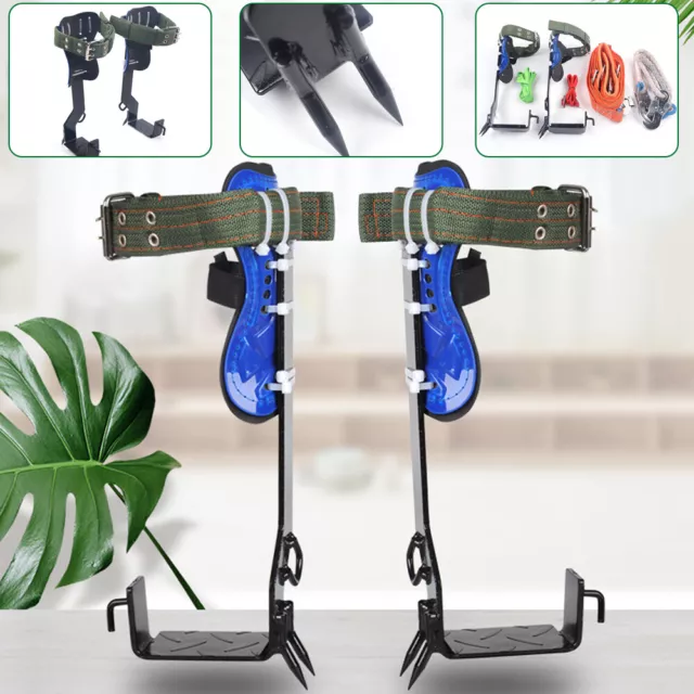 Adjustable Tree Climbing Spike Set Steel Pole Spurs Climber Safety Belt Strap