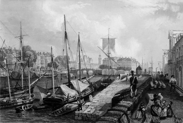 Les QUAIS de NANTES seen from ÎLE GLORIETTE - 19th century engraving