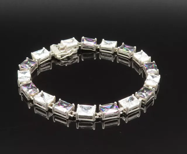 925 Sterling Silver - Vintage Cubic Zirconia & Mystic Topaz Bracelet - BT9518