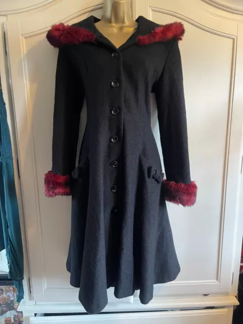 Wine Red 1940s Forties Retro Wool Mix Vintage Style Swing Coat UK