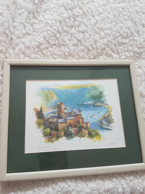 Vintage/Old Beautiful Water Colour Picture Framed Castle River Signed