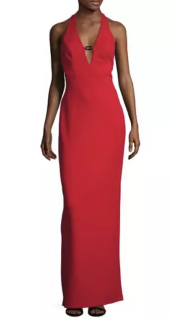 NWT Women's ABS Collection Red Plunging Neck Open Back Column Dress Sz 12