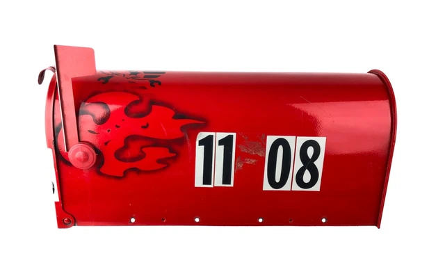 Large Gibraltar Metal Mailbox Painted Red with Flames & Skulls 19" Long
