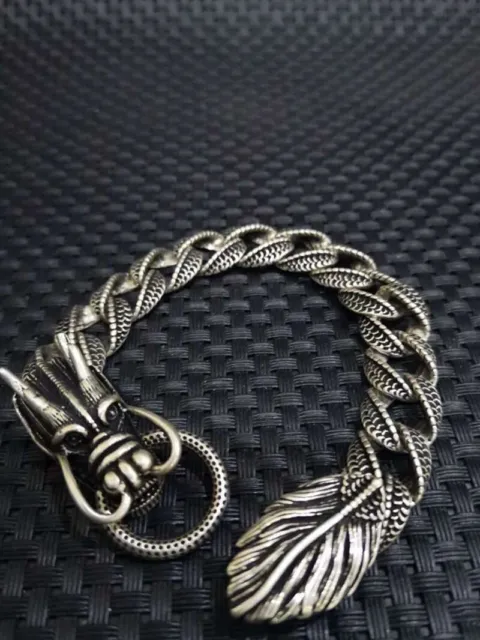 Old Chinese tibet silver handmade dragon Bracelet A1