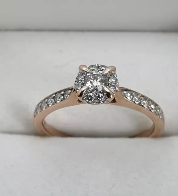 9ct Rose Gold Diamond .40TDW Cluster Engagement Promise Ring Size O VIDEO