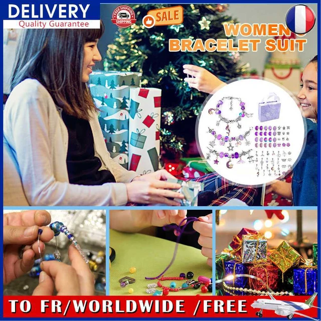DIY Charm Bracelet Beads Jewelry Making Kit Arts Crafts for Kids Girl (Purple)