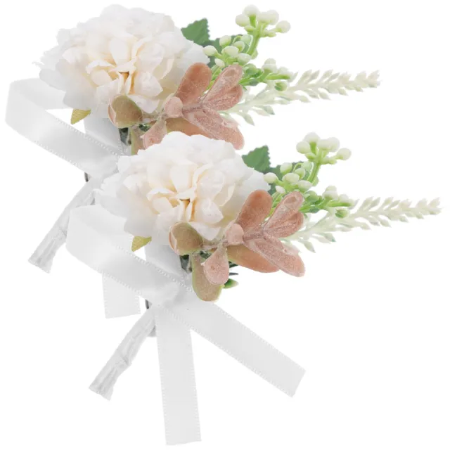 2 Pcs Wrist Flower Silk Bridegroom Prom Flowers Boutonnieres Rose Mens Wedding