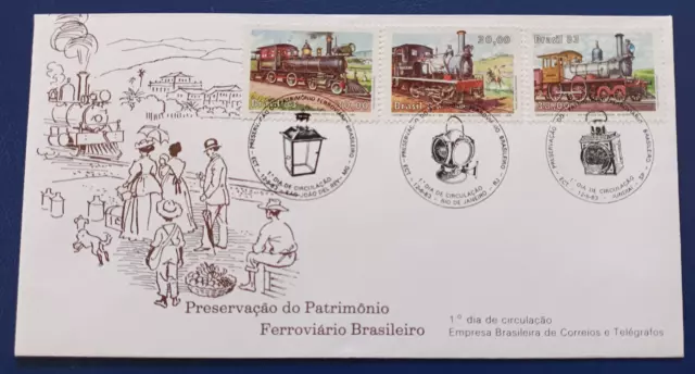 Brasilien FDC Ersttagsbrief 1983 historische Eisenbahnen Lokomotiven Dampfloks
