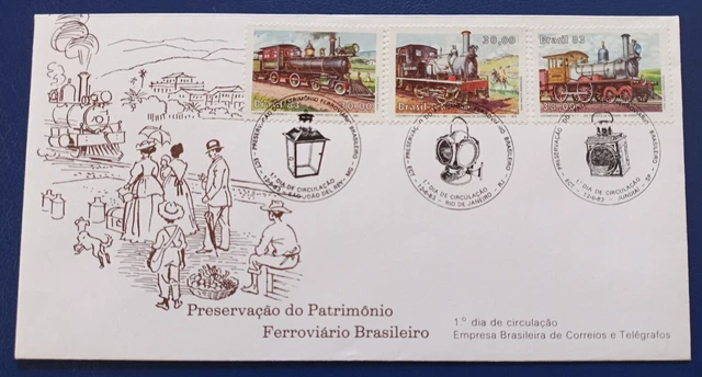 Brasilien FDC Ersttagsbrief 1983 historische Eisenbahnen Lokomotiven Dampfloks