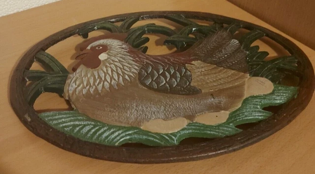 De colección Gallo Hierro Fundido Ovalado Trivet Placa Caliente Soporte Cocina