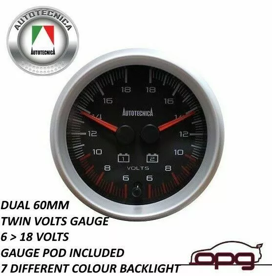 Dual Needle 4WD Gauge Dual Battery Volts 60mm Analog Black Face 7 Colour Light