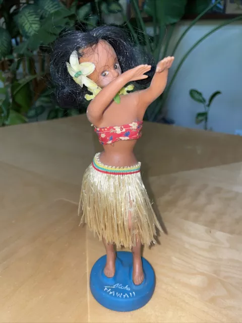 Hawaiian Aloha Hula Girl Dancer Wearing Lei Hawaii 9.5” Blue Base Rare Vintage