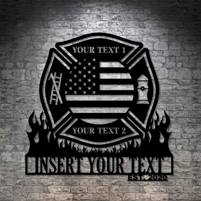 US Firefighter Personalized Metal Sign Gift. American Fireman Wall Decor Hanging