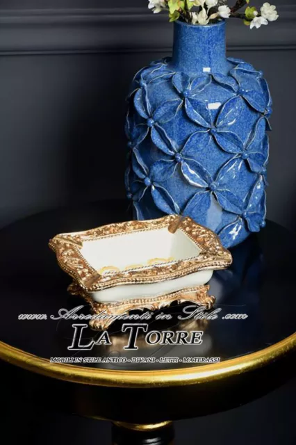 Posacenere centro tavola barocco ceramica avorio foglia oro soprammobile RA12