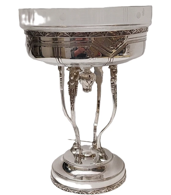 Coupe Sur Pied Art Déco - Métal Argenté Avec Coupe En Cristal Baccarat (France), état Correct