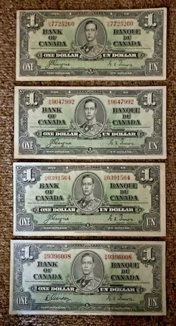 Lot of 4 1937 $1 Bank of Canada
