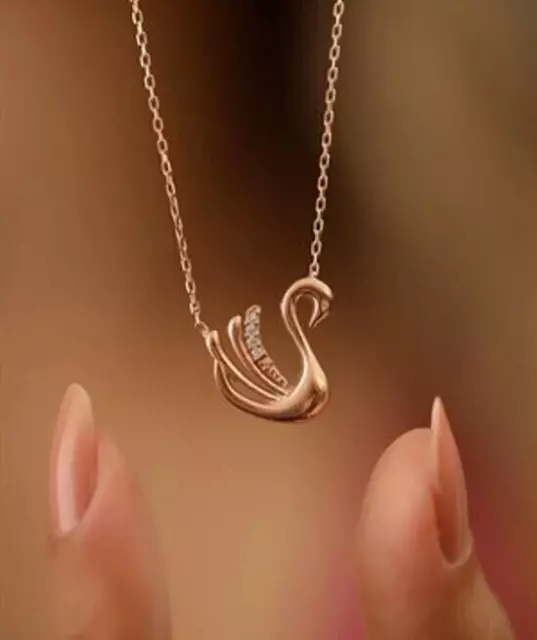 14K Rose Gold Plated 0.50Ct Round Cut Lab Created Diamond Swan Beauty Necklace