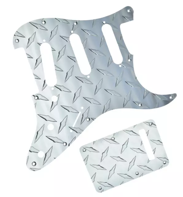 Neu Pickguard Metall STRATOCASTER + Backplate - Diamond Silber - Gitarre STRAT