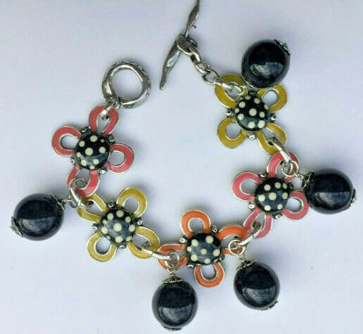 Bracelet Mixte Métal Argenté Et Cuir Multicolore - Marque Taratata - Occasion En Bon état