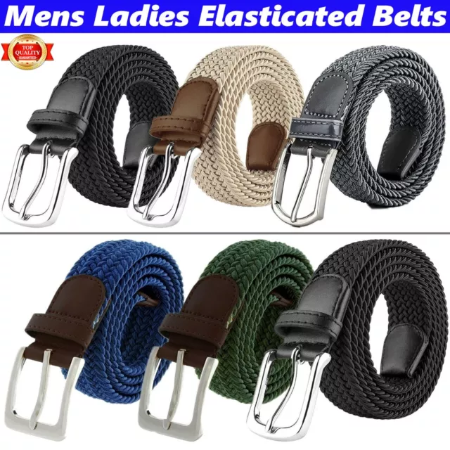 Enzo Mens Stretch Belts Ladies Elasticated Woven Braided Belt Metal Buckle