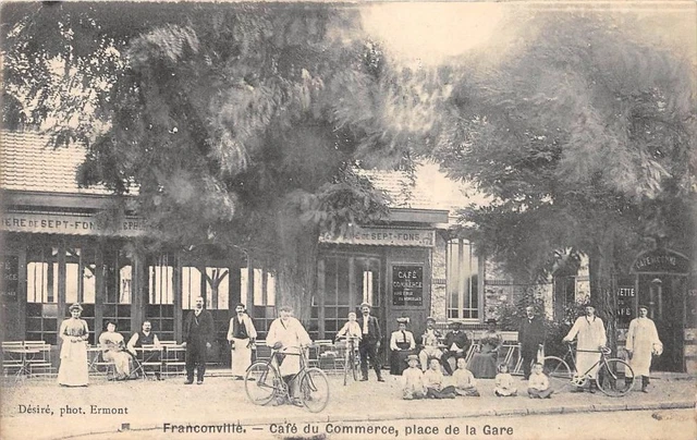 CPA 95 FRANCONVILLE CAFE DU COMMERCE PLACE DE LA GARE (cpa not common