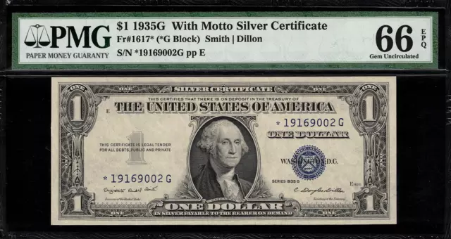1935G $1 Silver Certificate FR-1617* - Star Note - Graded PMG 66 EPQ