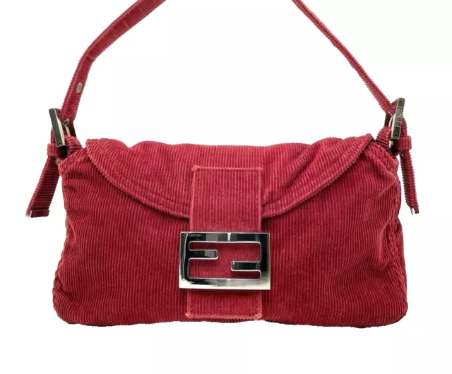 FENDI Mamma Baguette Shoulder Hand Bag Leather Red FF Rare 240326T