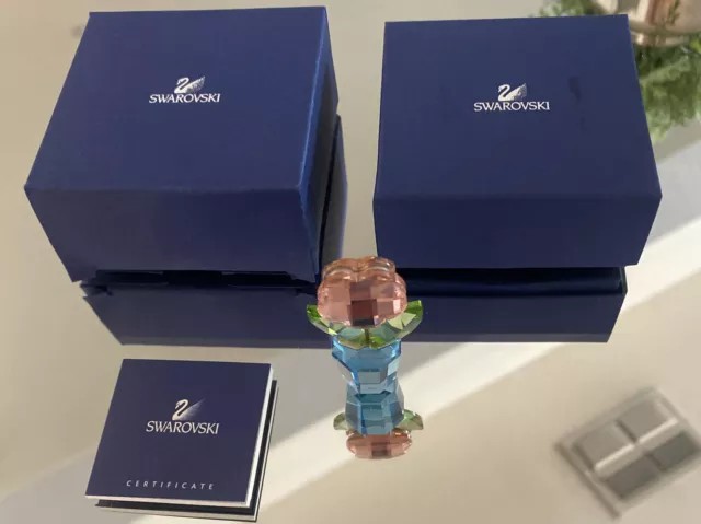 Swarovski Crystal Happy Flowers Pink in Blue Pot Figurine in Box