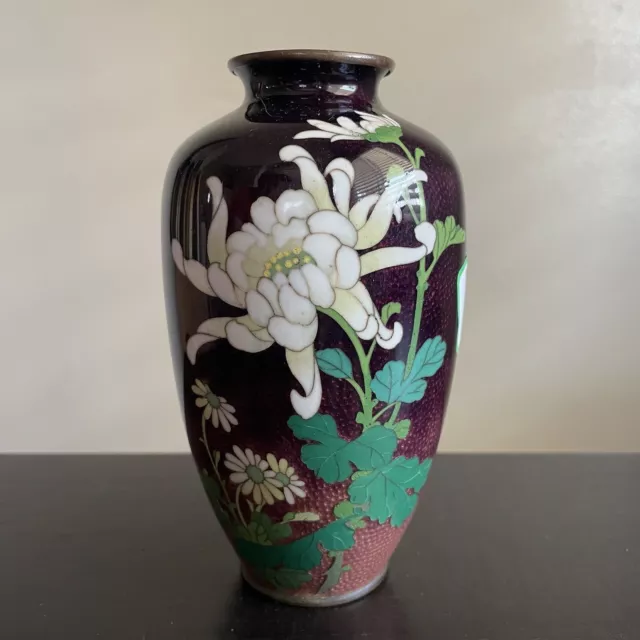 Antique Meiji Japanese Ginbari Cloisonne Wire Vase Chrysanthemum Flowers Art